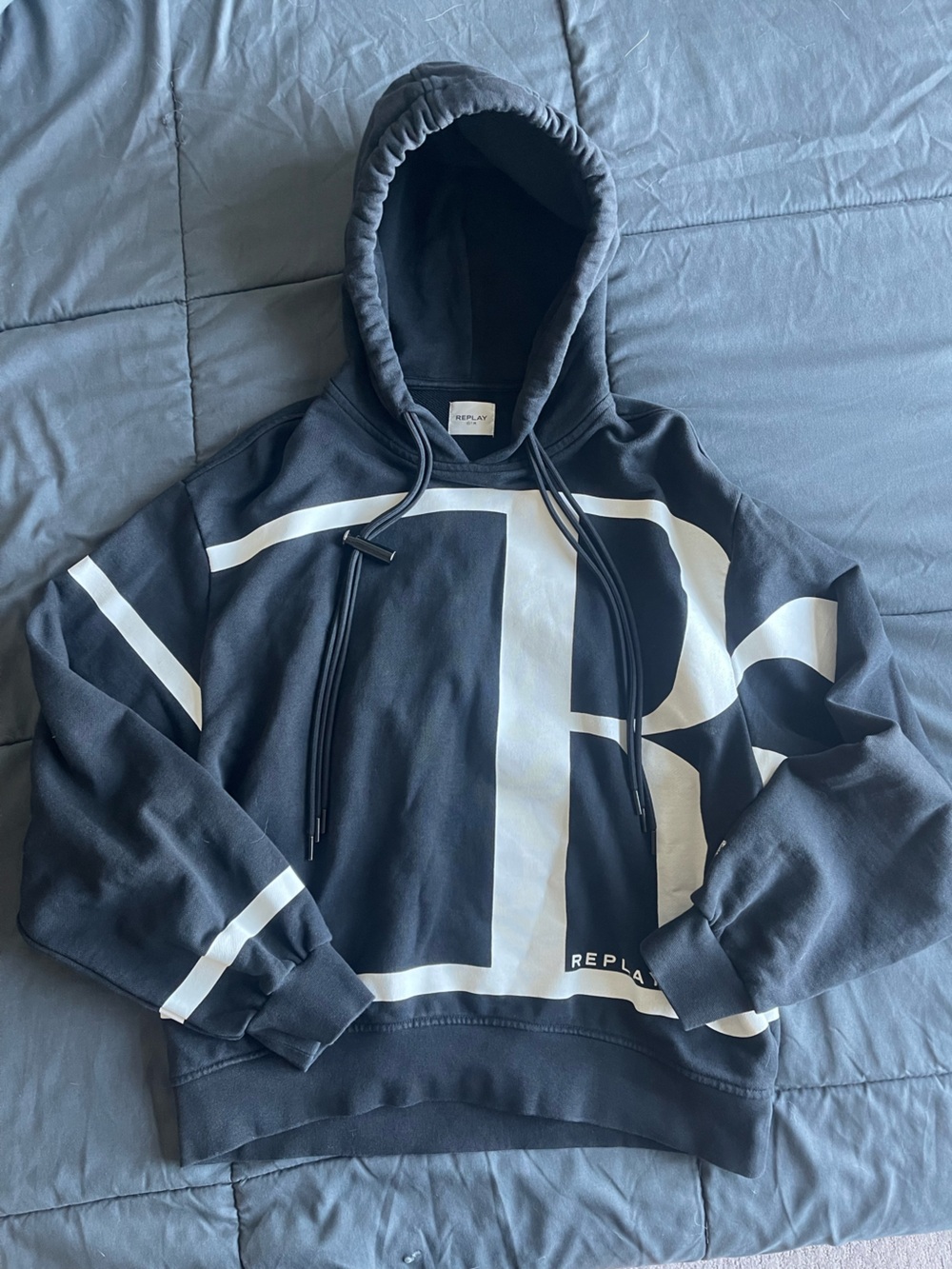 REPLAY Black & White Terry Cotton Hoodie